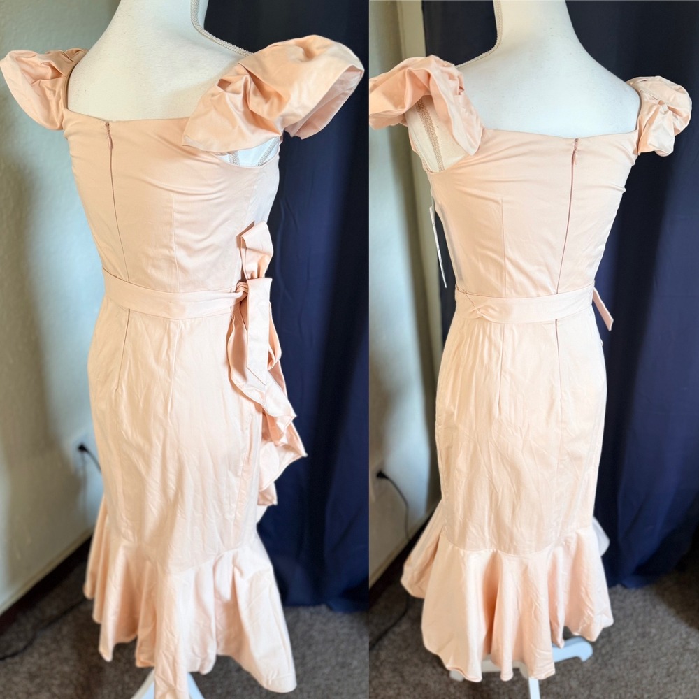 Antonio Melani Lori Sateen Dress Light Pink Ruffle Midi  Womens Size 2 NWT - Picture 6 of 10